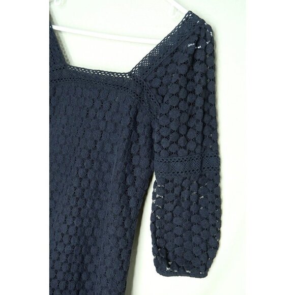 Solitaire by Ravi Khosla Black Lace Midi Dress Crochet 3/4 Sleeves Lined Small - Picture 3 of 10